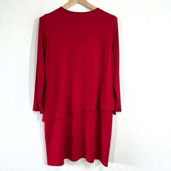 J Jill Wearever Collection Red Tiered Dress Medium Long Sleeve Career Business - Picture 2 of 8